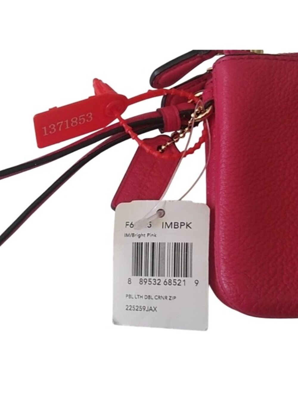 Coach F66505 Pebble Leather Double Corner Zip Wristlet, IM/Bright Pink - Picture 4 of 7
